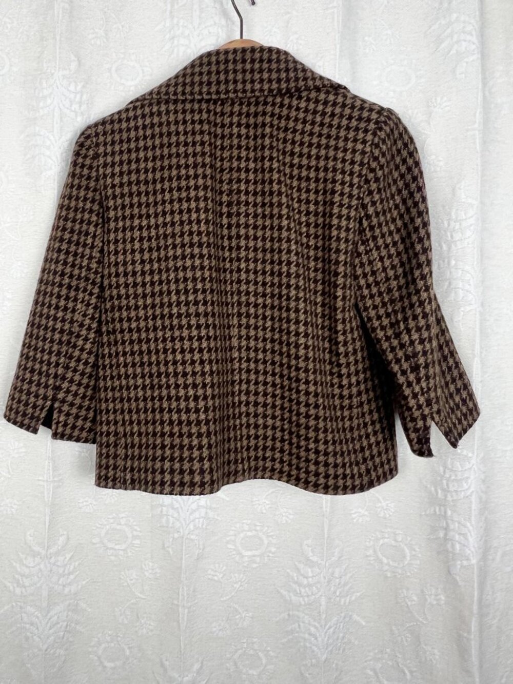 Vintage houndstooth tweed cropped jacket brown Lauren Ralph Lauren classic retro - Picture 5 of 8